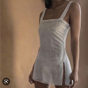 Sparkly Silver Mini Dress with High Slit
